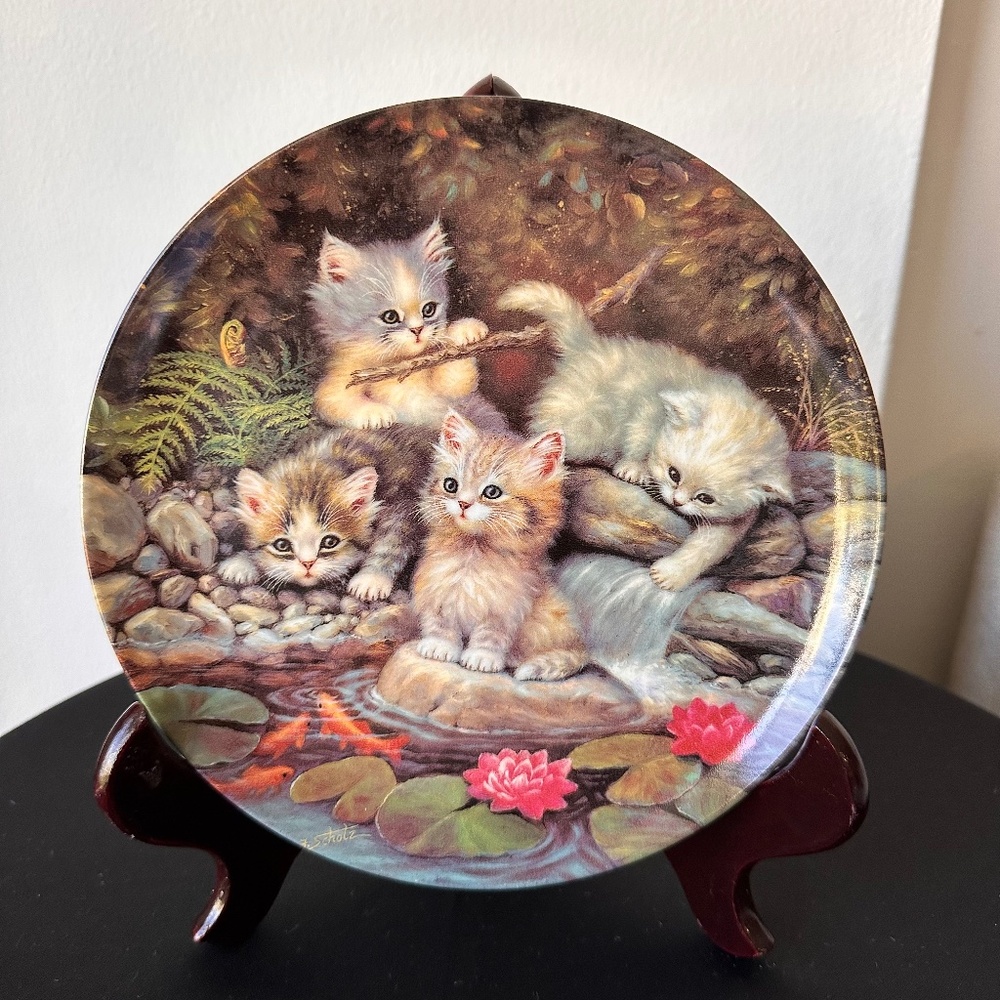 Kahla Germany 1996 Bradford Exchange Kittens At Water Lily Pond Collector Plate